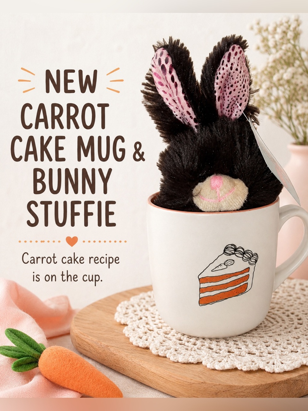 New Carrot cake mug and bunny stuffie.